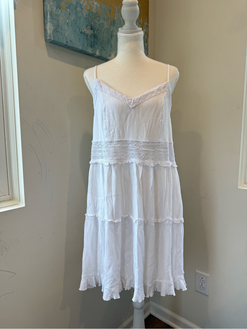 Ultra Flirt White Lace-Trim Tiered Chemise Slip